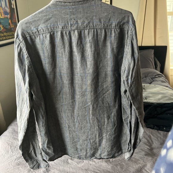 Brooklyn Tailors Slim Linen Shirt Gray with Blue Cross Stripes Men's Size 04 M - Picture 2 of 7